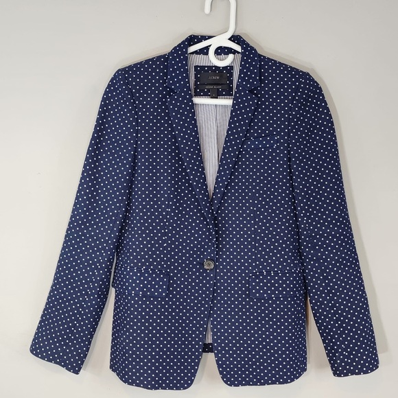 J. Crew Navy Polka Dot Linen Regent Blazer Sz. 4 - Picture 6 of 10